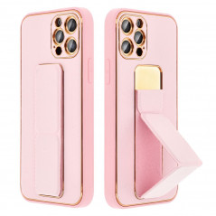 Apple iPhone 14 Hülle LEATHER Case Kickstand Rosa 