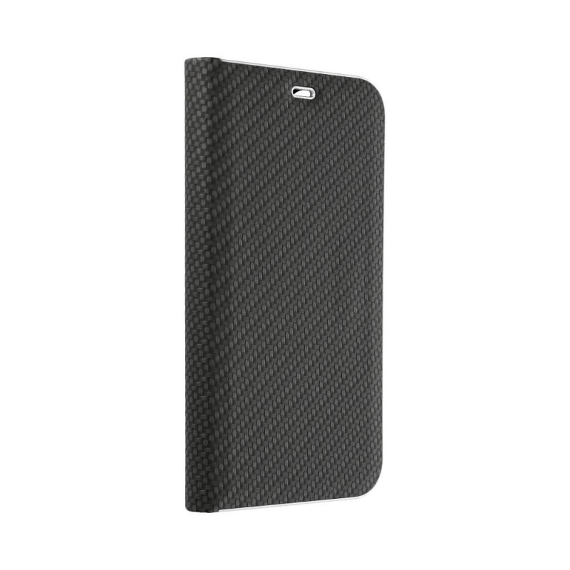 Apple iPhone 14 Pro Book Handytaschen LUNA Book Carbon Kohlenstoff-Faser, Elegant  Schwarz 