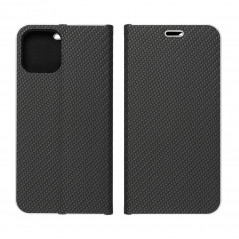 Apple iPhone 14 Pro Book Handytaschen LUNA Book Carbon Kohlenstoff-Faser, Elegant  Schwarz 