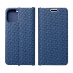 Apple iPhone 14 Pro Max Book Handytaschen LUNA Book Carbon Kohlenstoff-Faser, Elegant  Blau 