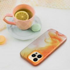 Apple iPhone 15 Hülle Leather Mag Cover Elegant  MagSAFE  Orange Spritzer 