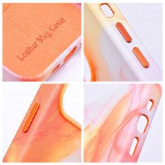 Apple iPhone 15 Hülle Leather Mag Cover Elegant  MagSAFE  Orange Spritzer 