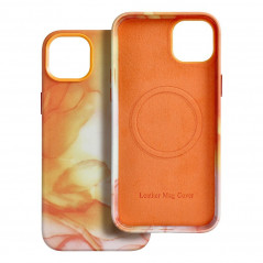 Apple iPhone 15 Plus Hülle Leather Mag Cover Elegant  MagSAFE  Orange Spritzer 