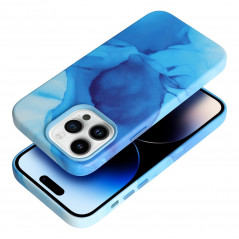 Apple iPhone 15 Pro Hülle Leather Mag Cover Elegant  MagSAFE  Blau Spritzer