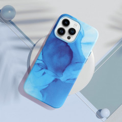 Apple iPhone 15 Pro Hülle Leather Mag Cover Elegant  MagSAFE  Blau Spritzer 