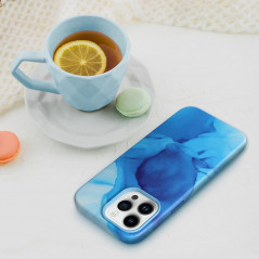 Apple iPhone 15 Pro Hülle Leather Mag Cover Elegant  MagSAFE  Blau Spritzer 