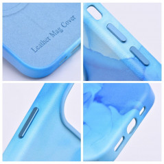 Apple iPhone 15 Pro Hülle Leather Mag Cover Elegant  MagSAFE  Blau Spritzer 