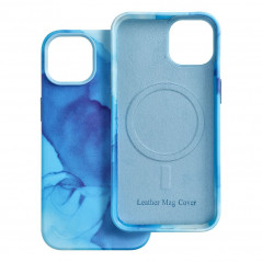 Apple iPhone 15 Hülle Leather Mag Cover Elegant  MagSAFE  Blau Spritzer 