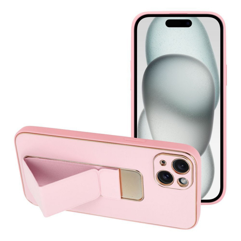 Apple iPhone 15 Plus Hülle LEATHER Case Kickstand Rosa 