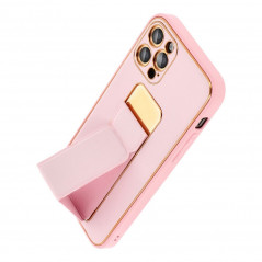 Apple iPhone 15 Plus Hülle LEATHER Case Kickstand Rosa 