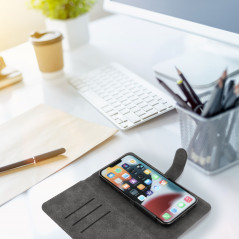 Apple iPhone 12 Universaletui, Book Handytaschen COMMON book Elegant, Weiches Futter innen  Schwarz 