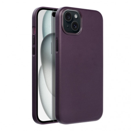 Apple iPhone 15 Plus Hülle Leather Mag Cover Elegant  MagSAFE  Dunkelviolett 