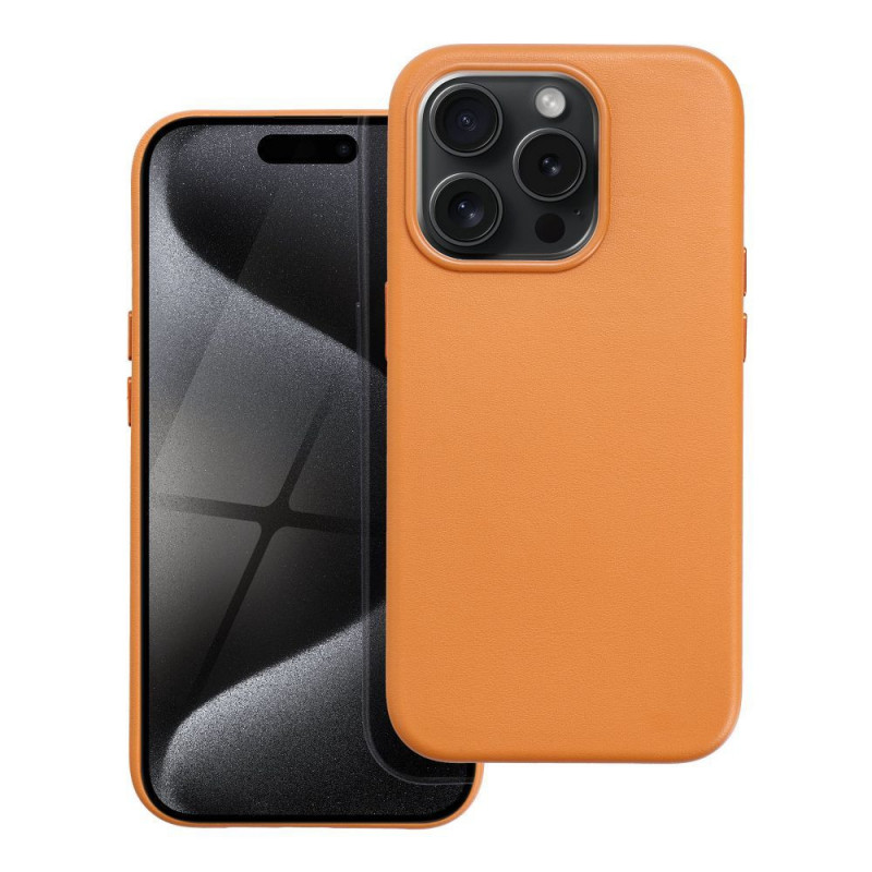 Apple iPhone 15 Pro Hülle Leather Mag Cover Elegant  MagSAFE  Orange 