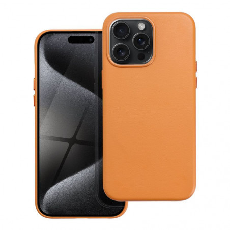 Apple iPhone 15 Pro Max Hülle Leather Mag Cover Elegant  MagSAFE  Orange