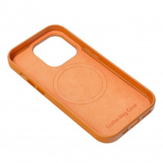 Apple iPhone 15 Pro Max Hülle Leather Mag Cover Elegant  MagSAFE  Orange 