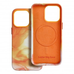 Apple iPhone 15 Pro Hülle Leather Mag Cover Elegant  MagSAFE  Orange Spritzer 