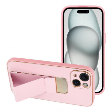 Apple iPhone 15 Hülle LEATHER Case Kickstand Rosa 