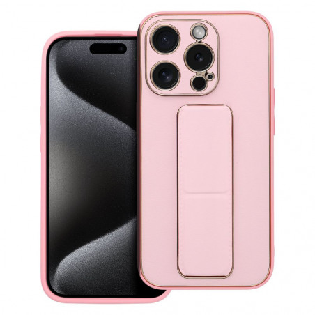 Apple iPhone 15 Pro Hülle LEATHER Case Kickstand Rosa 