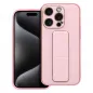 Apple iPhone 15 Pro Hülle LEATHER Case Kickstand Rosa 