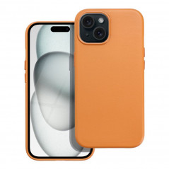 Apple iPhone 15 Hülle Leather Mag Cover Elegant  MagSAFE  Orange 