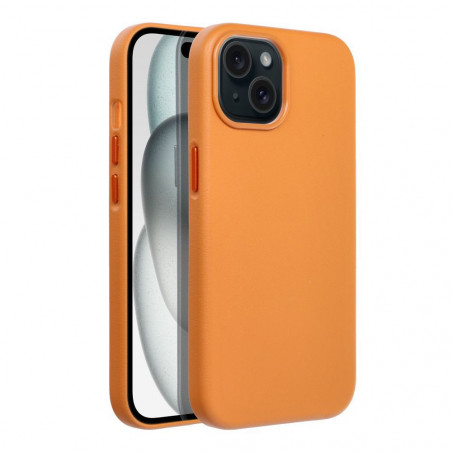 Apple iPhone 15 Hülle Leather Mag Cover Elegant  MagSAFE  Orange 