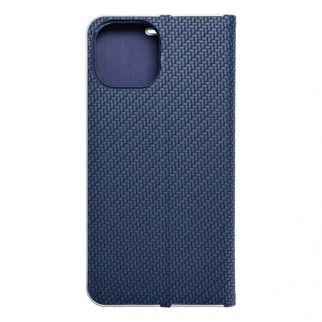 Apple iPhone 15 Book Handytaschen LUNA Book Carbon Kohlenstoff-Faser, Elegant  Blau 