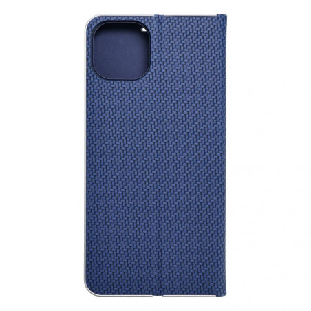 Apple iPhone 15 Plus Book Handytaschen LUNA Book Carbon Kohlenstoff-Faser, Elegant  Blau 