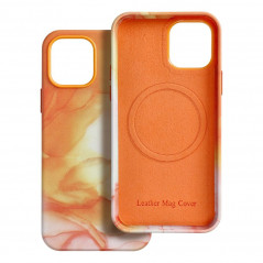 Apple iPhone 12 Hülle Leather Mag Cover Elegant  MagSAFE  Orange Spritzer 