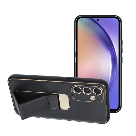 Samsung Galaxy A54 Hülle LEATHER Case Kickstand Schwarz 