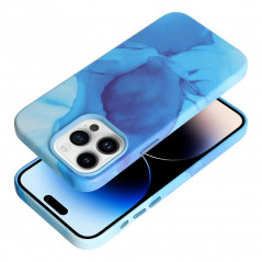 Apple iPhone 14 Pro Max Hülle Leather Mag Cover Elegant  MagSAFE  Blau Spritzer