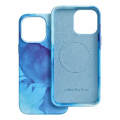 Apple iPhone 14 Pro Max Hülle Leather Mag Cover Elegant  MagSAFE  Blau Spritzer 