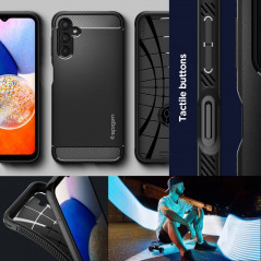 Samsung Galaxy A14 5G Hülle Spigen Rugged Armor Kohlenstoff-Faser, Elegant  Matt Schwarz 