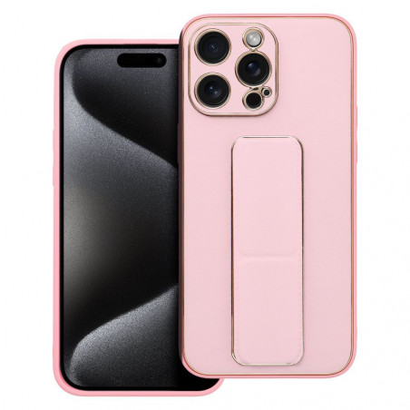 Apple iPhone 15 Pro Max Hülle LEATHER Case Kickstand Rosa 