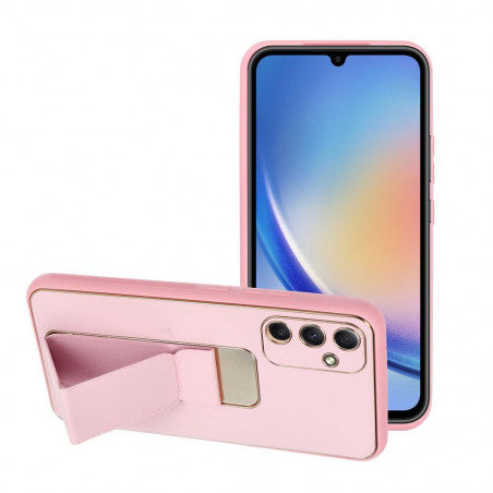 Samsung Galaxy A34 Hülle LEATHER Case Kickstand Rosa 