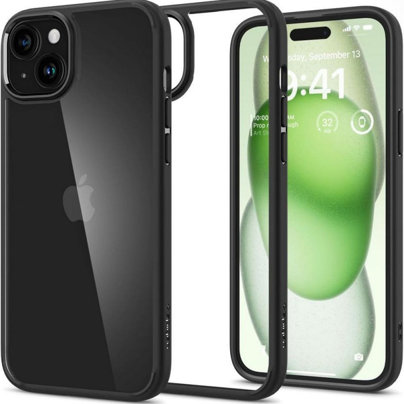 Apple iPhone 15 Plus Hülle Spigen Ultra Hybrid Kristallklar  Matt Schwarz 