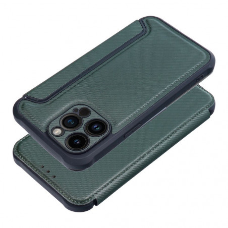Apple iPhone 14 Pro Max Book Handytaschen Razor Book Kohlenstoff-Faser, Kohlenstoffmuster Dunkelgrün