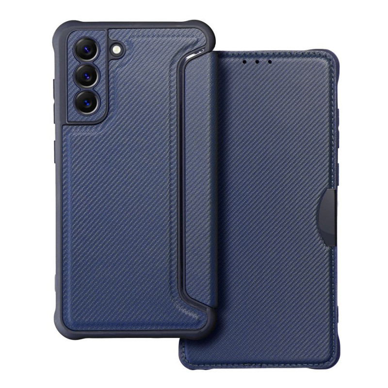 Samsung Galaxy S21 FE 5G Book Handytaschen Razor Book Kohlenstoff-Faser, Kohlenstoffmuster  Blau 