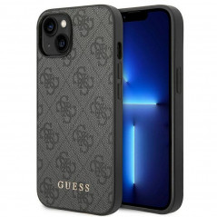 Apple iPhone 14 Plus Hülle Guess 4G Gold Logo Elegant  Grau