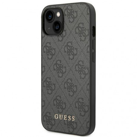 Apple iPhone 14 Plus Hülle Guess 4G Gold Logo Elegant  Grau