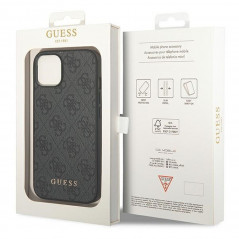 Apple iPhone 14 Plus Hülle Guess 4G Gold Logo Elegant  Grau 