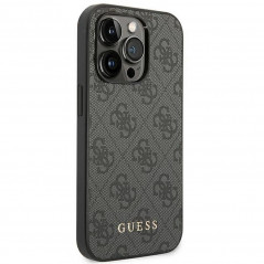 Apple iPhone 14 Pro Hülle Guess 4G Gold Logo Elegant  Grau 