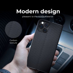 XIAOMI Redmi Note 12 4G Book Handytaschen LUNA Book Carbon Kohlenstoff-Faser, Elegant  Schwarz 