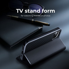 XIAOMI Redmi Note 12 4G Book Handytaschen LUNA Book Carbon Kohlenstoff-Faser, Elegant  Schwarz 