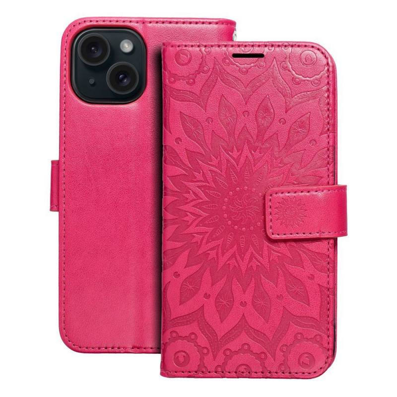 Apple iPhone 15 Book Handytaschen MEZZO Book Mandala  Magenta 