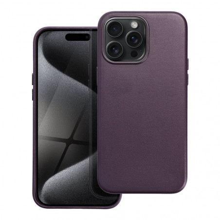 Apple iPhone 15 Pro Max Hülle Leather Mag Cover Elegant  MagSAFE  Dunkelviolett 