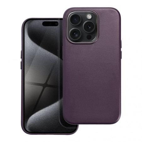 Apple iPhone 15 Pro Hülle Leather Mag Cover Elegant  MagSAFE  Dunkelviolett 