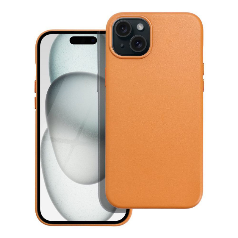 Apple iPhone 15 Plus Hülle Leather Mag Cover Elegant  MagSAFE  Orange 