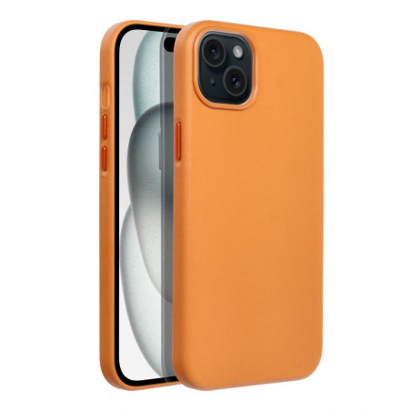 Apple iPhone 15 Plus Hülle Leather Mag Cover Elegant  MagSAFE  Orange