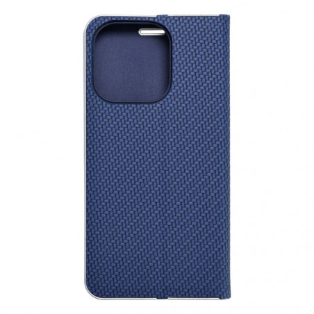 Apple iPhone 15 Pro Book Handytaschen LUNA Book Carbon Kohlenstoff-Faser, Elegant  Blau