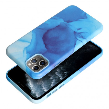 Apple iPhone 11 Pro Max Hülle Leather Mag Cover Elegant  MagSAFE  Blau Spritzer